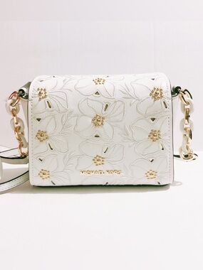 New Michael Kors Sofia white embroidered & studded leather crossbody bag